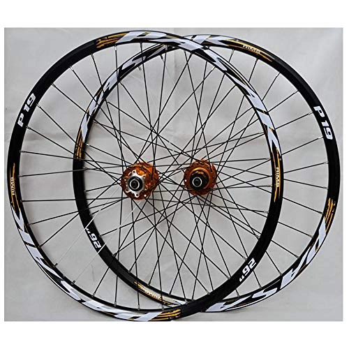 Mountain Bike Wheel : 26 inch Mountain Bike Wheelset, MTB Double Walled Aluminum Alloy Hub Rim Disc Brake Quick Release Mountain Bicycle wheels set, Bike Front and Rear Wheel for 7 / 8 / 9 / 10 / 11 Speed Freewheel Set, Golden