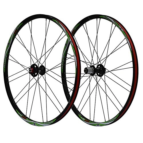 Mountain Bike Wheel : 26-inch Mountain Wheel Set Bicycle Aluminum Alloy Double-layer Rim Quick Release Disc Brake Hub Bike Wheelset For 7 / 8 / 9 Speed Flywheel (Color : Black Hub, Size : Red logo)