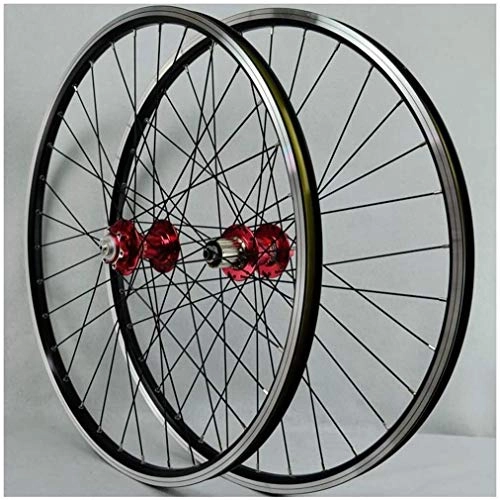 Mountain Bike Wheel : 26 Inch MTB Bike Front Rear Wheel For Bicycle Wheelset Double Layer Alloy Rim 6 Sealed Bearing Disc / Rim Brake QR 7-11 Speed 32H Bike wheel (Color : Red Hub)