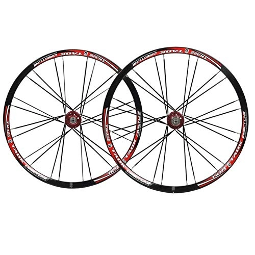 Mountain Bike Wheel : 26 Inch MTB Bike Wheelset Front + Rear Bicycle Wheel Set 6 Nail Discbrake Quick Release Rim 24 Hole Straightpull Bearing Hub For 8 9 10 Speed (Red Hub White rim)