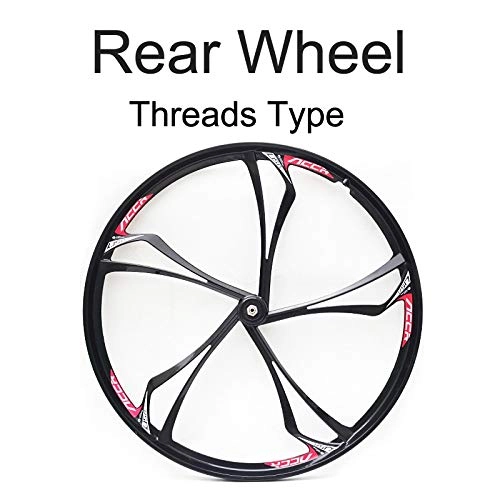 Mountain Bike Wheel : 26 Inch Wheel 5 Spoke Magnesium Alloy Rim, Fit For Disc Brakes, Mountain Bike Wheel (Color : Rear Black Type A)