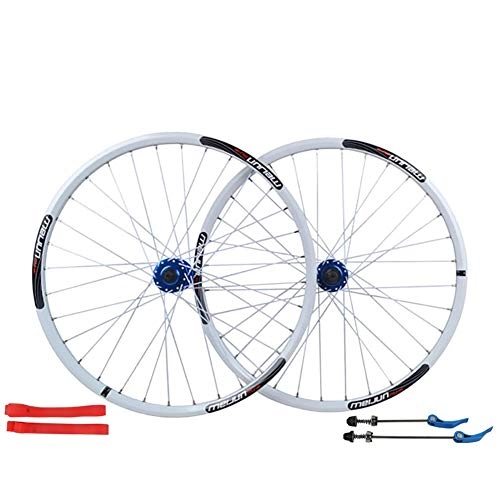 Mountain Bike Wheel : 26 Inches 32 Holes Wheel Set for Disc Brake Mountain Bike Aluminum Alloy with Front Wheel rear Wheel Tire Pad Quick Release (Color : White)