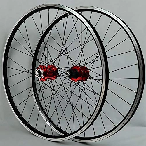 Mountain Bike Wheel : 26 Inches Bicycle Wheel Set with QR for Disc Brake / V-brake 7 / 8 / 9 / 10 / 11 Speed Mountain Bike (Color : Red)