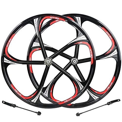 Mountain Bike Wheel : 26 Inches Magnesium Alloy Integrated Wheel Set Mountain Bike Rotary Wheel 100mm Front Wheel 135mm Rear Wheel (Color : Black)