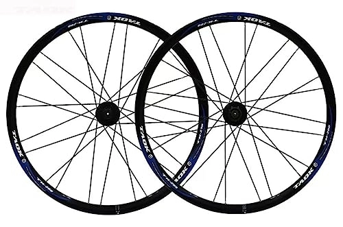 Mountain Bike Wheel : 26" mountain bike QR wheelset Double aluminum alloy rim flat spoke Wheel Set CNC made aluminum hubs Ball bearings disc brakes Support 7. 8.9.10 speed cassette (Color : Black blue)
