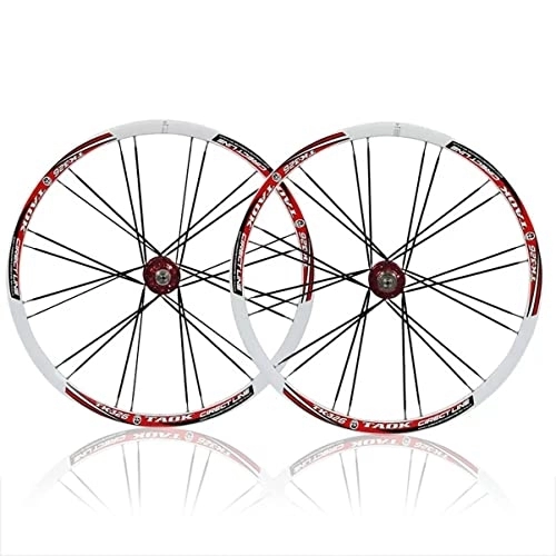 Mountain Bike Wheel : 26'' Mountain Bike Wheelset Disc Brake MTB Wheelset Quick Release 24H Straight Pull Rim Fit 7 / 8 / 9 / 10 Speed Cassette Front Rear Wheels (Color : White Red, Size : 26in)