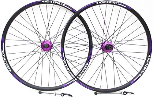 Mountain Bike Wheel : 26" Wheel Mountain Bike PURPLE HUBS and decals DISC BRAKE ONLY Wheels, 7, 8, 9, 10 SPEED CASSETTE TYPE, REDNECK XC double wall DISC ONLY rims (26" FRONT + REAR)