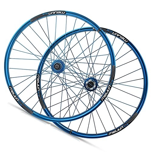 Mountain Bike Wheel : 26Inch Bike Wheel Mountain Bike Wheelset MTB Rim Aluminum Alloy Quick Release Disc Brake 32H 7-10 Speed Cassette (Color : Blue)