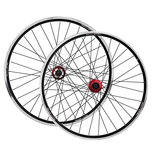 Mountain Bike Wheel : 26inch MTB Mountain Bike Wheelset 7 8 9 10 Speed Hubs Disc / V Brake Aluminum Alloy Bicycle Wheel Set Black Rim Red Hub