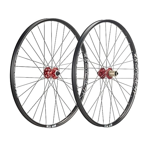 Mountain Bike Wheel : 27.5 29 Inch MTB Wheelset Disc Brake Thru Axle Mountain Bike Wheel Ultra-light Aluminum Alloy Double Wall Rim 8 / 9 / 10 Speed Cassette 32 Holes With Reflective Cursor (Color : Red, Size : 29'')