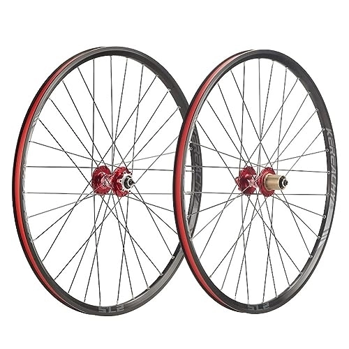 Mountain Bike Wheel : 27.5 29inch Mountain Bike Wheelset Disc Brake Quick Release MTB Wheel Ultralight Aluminum Alloy Double Wall Rim 7 / 8 / 9 / 10 / 11 / 12 Speed 32 Holes (Color : Red, Size : 27.5'')