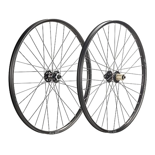 Mountain Bike Wheel : 27.5 29inch MTB Wheelset Disc Brake Thru Axle Mountain Bike Wheel Front 2 Rear 5 Bearings Aluminum Alloy Double Wall Rim 8 / 9 / 10 / 11 Speed Cassette 32 Holes (Color : Svart, Size : 29'')