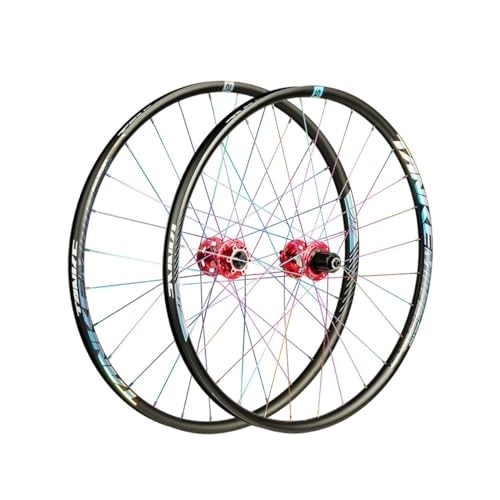 Mountain Bike Wheel : 27.5-inch Mountain Bike Wheelset Quick Release Wheel Set Alu Alloy Dual-Layer Rim 28 Holes Disc Brake Hub Support 7-8-9-10-11-12 Speed Cassette For MTB (Color : Red, Size : 27.5")