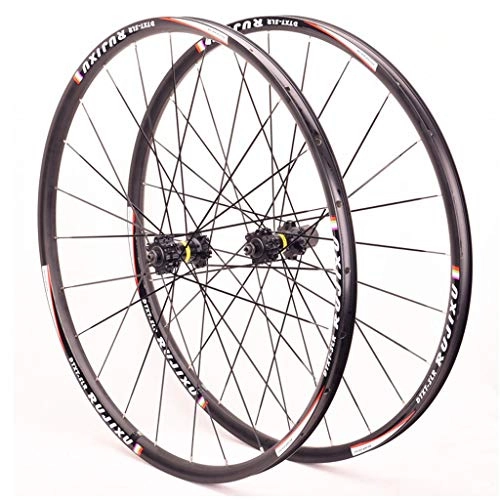 Mountain Bike Wheel : 27.5 Inch MTB Bike Wheelset, Double Wall Aluminum Alloy 29 Inch Cycling Wheels Quick Release 24 Hole 8 / 9 / 10 / 11 Speed Rim (Color : Black, Size : 26 inch)