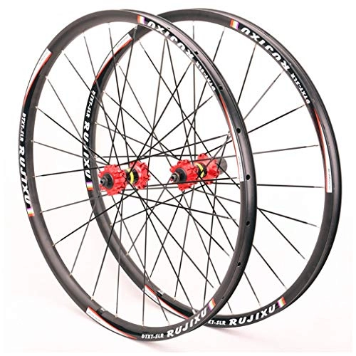 Mountain Bike Wheel : 29 Inch MTB Cycling Wheels, Double Wall Aluminum Alloy 27.5 Inch Bicycle Wheels Quick Release 24 Hole 8 / 9 / 10 / 11 Speed Rim (Color : Red, Size : 27.5 inch)