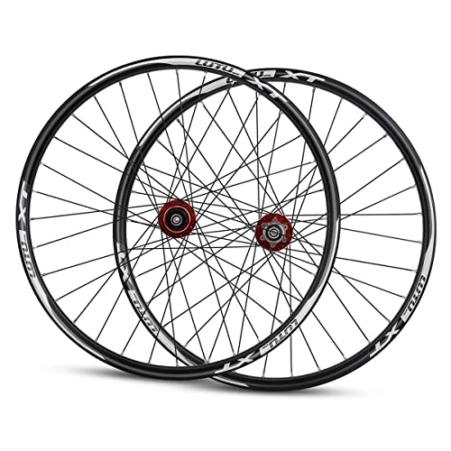 Mountain Bike Wheel : 29inch Mountain Bike Wheelset MTB Bicycle Wheel Set Aluminum Alloy Rim Disc Brake Red Hub Quick Release Schrader Valve