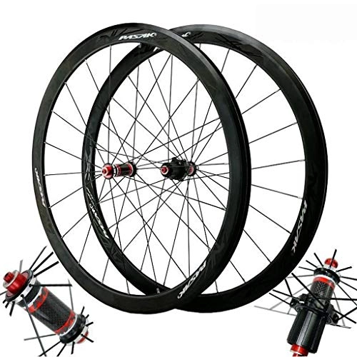 Mountain Bike Wheel : 700C Carbon Fiber Bicycle Wheelset, V-Brake Road Racing Bike 40MM Cycling Wheels Hybrid / Mountain 24 Hole 7 / 8 / 9 / 10 / 11 Speed (Color : Black)