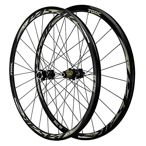Mountain Bike Wheel : 700C Disc Brake Road Bike Wheelset Thru Axle Mountain Bike Front + Rear Wheel Cyclocross Road V / C Brake 7 / 8 / 9 / 10 / 11 / 12 Speed (Color : Black)