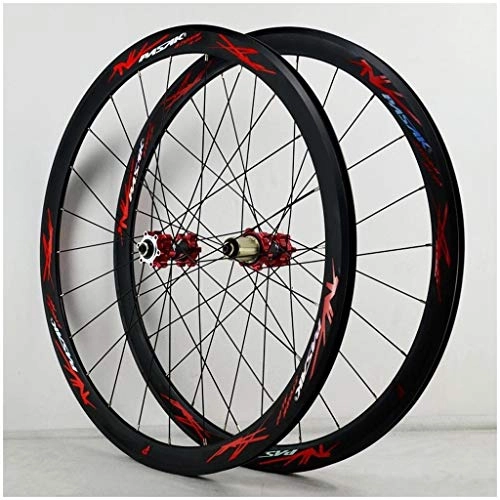 Mountain Bike Wheel : 700C MTB Bike Wheelset, Double Wall V-Brake Racing Bicycle 40MM 29 Inch Cycling Wheels Hybrid / Mountain 24 Hole 7 / 8 / 9 / 10 / 11 Speed (Color : Red, Size : 700C)