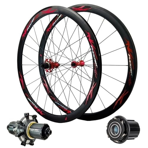 Mountain Bike Wheel : 700C Road Bike Wheelset V Brake Aluminum Alloy Racing Mountain Rim Quick Release 24H Bicycle Wheels Front & Rear Wheels for 7-11 Speed Cassette (Color : Red)