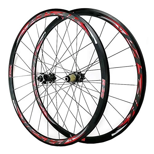Mountain Bike Wheel : 700C Road Mountain Bike Wheel Set Disc Brake V / C Brake Front & Rear Wheel Cyclocross 7 8 9 10 11 12 Speed Flywheels Double Wall (Red QR)
