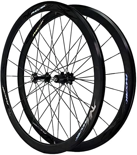 Mountain Bike Wheel : 700C Wheelset, Carbon Fiber Road Bike Wheels 40mm Matte 20mm Width Suitable 7-12 Speed Cassette QR Mountain Bike Wheelset Wheelset (Color : Black hub black, Size : 700C)