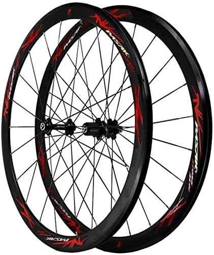 Mountain Bike Wheel : 700C Wheelset, Carbon Fiber Road Bike Wheels 40mm Matte 20mm Width Suitable 7-12 Speed Cassette QR Mountain Bike Wheelset Wheelset (Color : Black hub red, Size : 700C)