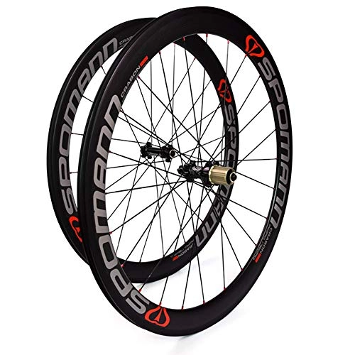 Mountain Bike Wheel : ADD Bicycle wheel set Highway 700C ring carbon fiber wheel set RS50 four Palin 8-11 speed, before 100 / after 130MM, Red