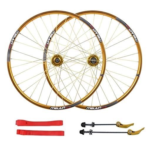 Mountain Bike Wheel : AIFCX Bike Wheelset, 26 / 27.5inch Mountain Bike Wheel Brake Wheel Set Quick Release Palin Bearing 7, 8, 9, 10 Speed, Gold-26inch