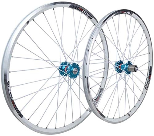 Mountain Bike Wheel : AIFCX Mountain Bike Wheelset 26, Double Wall Rim Quick Release Bicycle V-brake / Disc Brake Hybrid 7 8 9 10 Speed 32 Holes, White-26inch