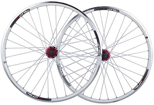 Mountain Bike Wheel : AIFCX Mountain Bike Wheelset 26 Inch, Double Walled MTB Rim Quick Release V-Brake Disc Brake Hybrid 32 Hole 8 9 10 Speed, White-26inch