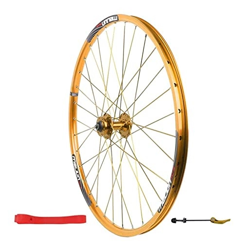 Mountain Bike Wheel : AINUO Bicycle Front Wheels For 26" Mountain Bike Double Wall Alloy Rim Quick Release Disc Brake 951g 32 Hole (Color : Gold)