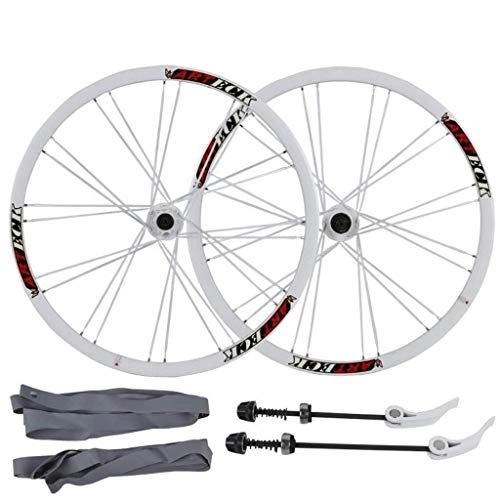 Mountain Bike Wheel : AINUO Bicycle Wheelset 26 Inch Bike Wheel MTB Double Wall Alloy Rim QR Disc Brake 7-10s Front And Rear White (Color : -)