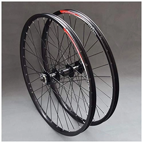 Mountain Bike Wheel : AINUO Bicycle Wheelset 26 inch MTB Bike Wheels Double Wall Alloy Rim Cassette Hub Sealed Bearing Disc Brake QR 7-11 Speed 32H (Color : Black Hub)