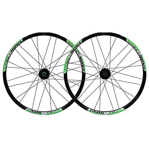 Mountain Bike Wheel : AINUO Bike Wheel Set 24" MTB Wheel Double Wall Alloy Rim Tires 1.5-2.1" Disc Brake 7-11 Speed Palin Hub Quick Release 24H (Color : Green-B)