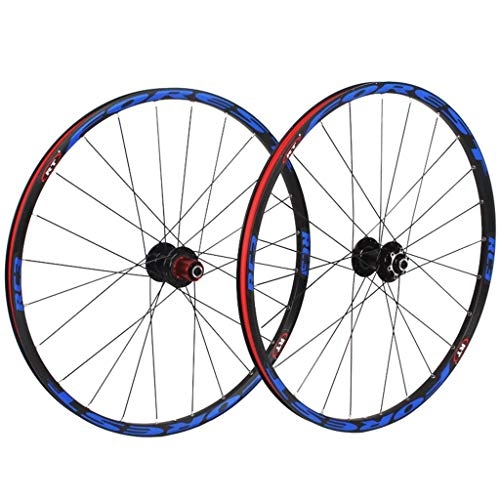 Mountain Bike Wheel : AINUO Mountain Bike Wheelset 26 27.5 In Bicycle Wheel MTB Double Layer Rim 7 Sealed Bearing 11 Speed Cassette Hub Disc Brake QR 24 Holes 1850g (Color : Blue, Size : 27.5inch)