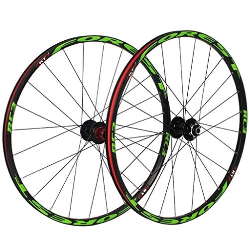 Mountain Bike Wheel : AINUO Mountain Bike Wheelset 26 27.5 In Bicycle Wheel MTB Double Layer Rim 7 Sealed Bearing 11 Speed Cassette Hub Disc Brake QR 24 Holes 1850g (Color : Green, Size : 27.5inch)