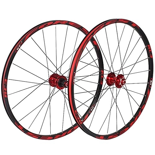 Mountain Bike Wheel : AINUO Mountain Bike Wheelset 26 27.5 In Bicycle Wheel MTB Double Layer Rim 7 Sealed Bearing 11 Speed Cassette Hub Disc Brake QR 24 Holes 1850g (Color : Red, Size : 26inch)