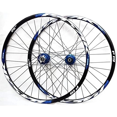 Mountain Bike Wheel : Aluminum Alloy 26 27.5 29 Inch MTB Bike Wheelset Mountain Bike Wheel Set Quick Release Disc Brakes For 7 8 9 10 11 Speed Rim Height 21mm 32H (Color : Blue, Size : 29.5INCH)
