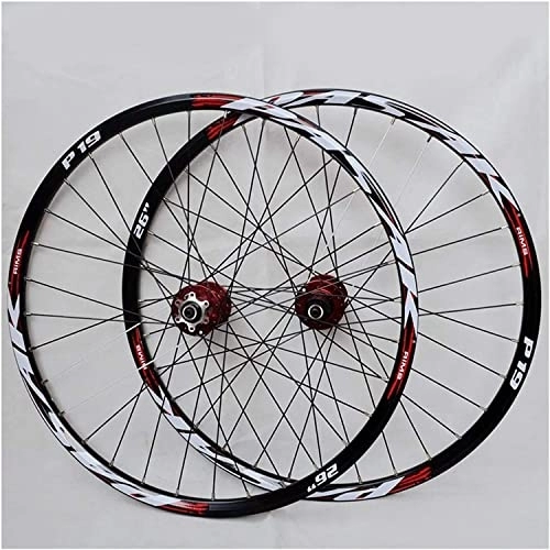 Mountain Bike Wheel : Amdieu Wheelset 26 / 27.5 / 29 Inches Mountain Bike Wheelset, Hub Sealed Palin Bearing Disc Brake QR 7 / 8 / 9 / 10 / 11 Speed 32H MTB Double Wall Rims road Wheel (Color : Red, Size : 26inch)