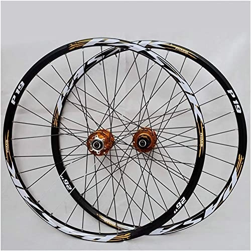 Mountain Bike Wheel : Amdieu Wheelset 26 27.5 29in Bike Wheelset, QR 24H Mountain Double Layer Alloy Rim Sealed Bearing 7-11 Speed Cassette Hub Disc Brake road Wheel (Color : Gold, Size : 29inch)