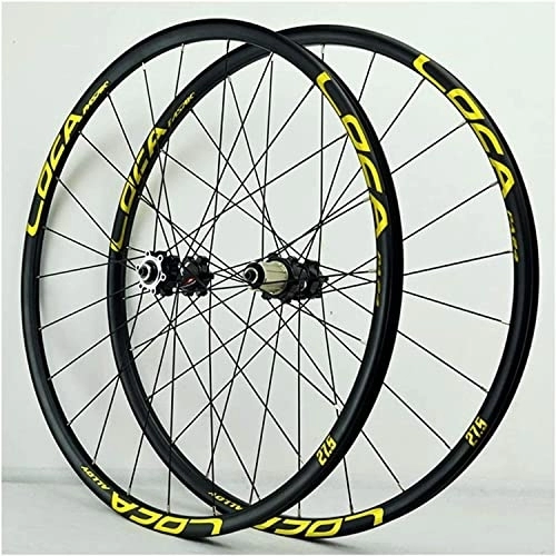 Mountain Bike Wheel : Amdieu Wheelset 26 / 27.5 / 29Inch Bicycle Wheelset, Disc Brake 6 Pawl Double Wall Alloy Rim QR 8-12 Speed with Straight Pull Hub 24 Holes MTB Bike Wheel road Wheel (Color : Yellow, Size : 27.5inch)