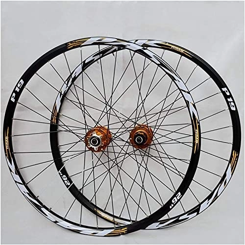 Mountain Bike Wheel : Amdieu Wheelset 26 / 27.5 / 29inch MTB Bike Wheel, Double Wall Disc Brake 7 / 8 / 9 / 10 / 11 Speed Quick Release Hollow Hub Front Rear Wheel Set road Wheel (Color : Gold, Size : 26inch)