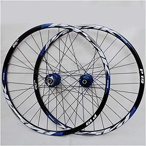 Mountain Bike Wheel : Amdieu Wheelset 26 / 27.5 / 29Inch MTB Wheelset, Double Wall Alloy Rim Bike Front Rear Wheel Disc Brake Bicycle QR 32H Sealed Bearing 7-11Speed road Wheel (Color : Blue, Size : 29inch)