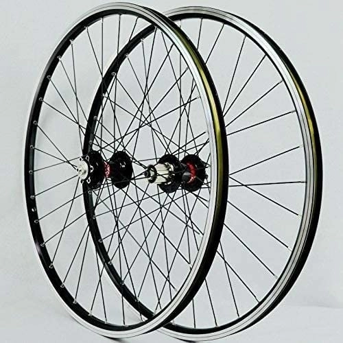 Mountain Bike Wheel : Amdieu Wheelset 26 Inch Front and Rear Wheel, Disc / V Brake Quick Release Alloy Rim Front 2 Rear 4 Palin 7-11Speed QR Mountain Bike Wheel road Wheel (Color : Black, Size : 26inch)