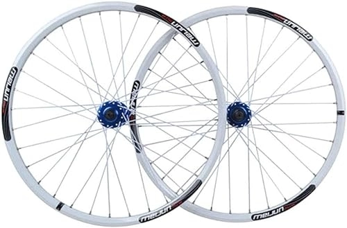 Mountain Bike Wheel : Amdieu Wheelset 26 Inch Mountain Bike Front and Rear Wheel, Double Wall Alloy Rim Quick Release 32H Tires 1.35-2.35" Disc Brake 7-10 Speed road Wheel (Color : White)