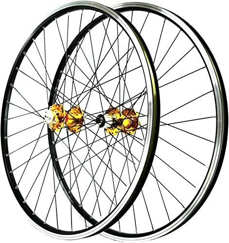 Mountain Bike Wheel : Amdieu Wheelset 26 Inch Mountain Bike Wheel, Front and Rear Wheel Disc / V-Brake Bicycle Double Wall Alloy Rim 32H Sealed Bearing QR 7-11 Speed road Wheel (Color : Gold, Size : 27.5inch)