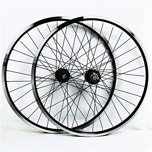 Mountain Bike Wheel : Amdieu Wheelset 26 Inch Mountain Bike Wheelset, Double Wall Alloy Disc / V-Brake Bicycle Wheels Front 2 Rear 4 Palin 32 Hole 7-11 Speed Freewheel road Wheel (Color : Black hub, Size : 27.5inch)
