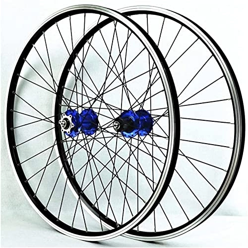 Mountain Bike Wheel : Amdieu Wheelset 26 Inch Mountain Bike Wheelset, Double Wall Alloy Disc / V-Brake Bicycle Wheels Front 2 Rear 4 Palin 32 Hole 7-11 Speed Freewheel road Wheel (Color : Blue hub, Size : 29inch)