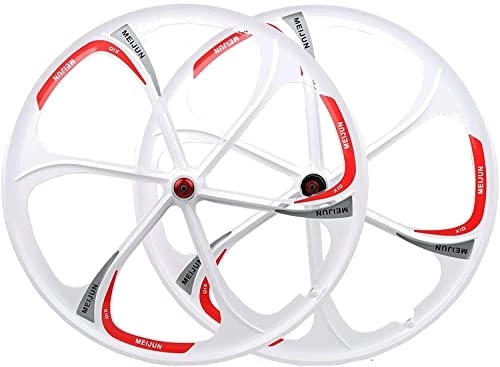 Mountain Bike Wheel : Amdieu Wheelset 26" MTB Bike Magnesium Wheels Set, 6-Spoke Set Rim Wheelset 7-10 Speed Cassette Hub QR Front and Rear Bicycle Set road Wheel (Color : White, Size : 26inch)